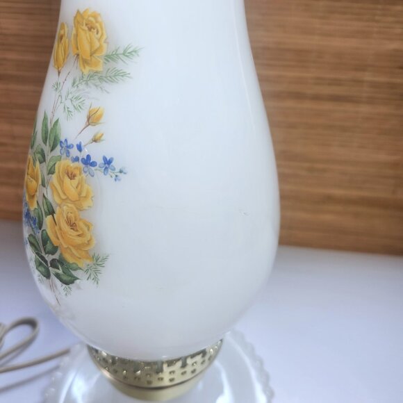 Hurricane Lamp Vintage Electric White Milk Glass Floral Tabletop or Bedside Lamp - Picture 8 of 10